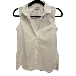 Akris Punto Arcadia White Sleeveless Cotton Eyelet Trim Blouse Top 32 US 2